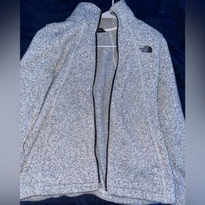 The North Face Black and Gray Ski Jacket with Fleece Texture and Stand-Up Collar